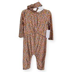 NWT Jessica Simpson Baby Girls Floral Coverall and Headband Set Size 24 Months